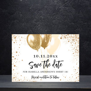 Carte Postale Faire-part Sweet 16 Ballons d'or blanc parties scintillant en