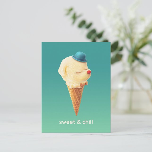 Carte Postale Faire-part Sweet Cone: Smiling Bichon Ice Cream Art (Debout devant)