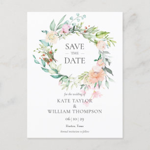 Carte Postale Faire-part Sweet Summer Roses Garland Enregistrer la date