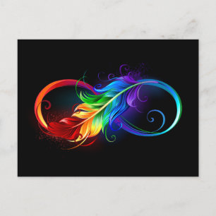 Carte Postale Faire-part Symbole d'infini avec plume arc-en-ciel