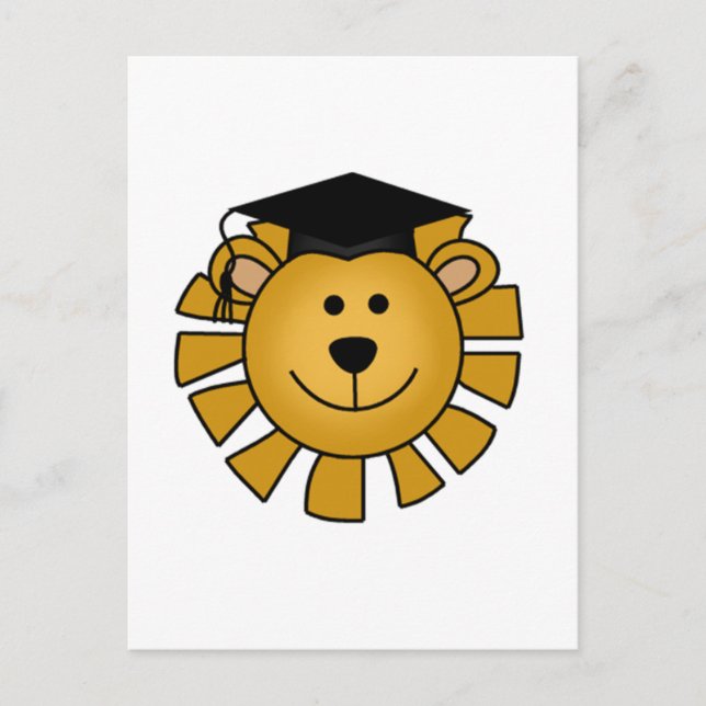 Carte Postale Faire-part T-shirts et cadeaux Lion avec chapeau de diplômé (Devant)
