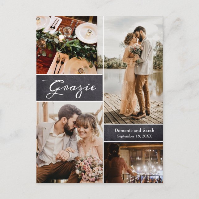 Carte Postale Faire-part Tableau noir Collage Photo Personnalisé Grazie (Devant)