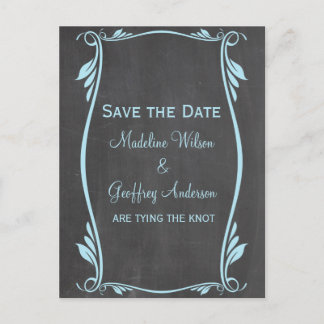 Carte Postale Faire-part Tableau noir de fleurs bleues Enregistrer la date