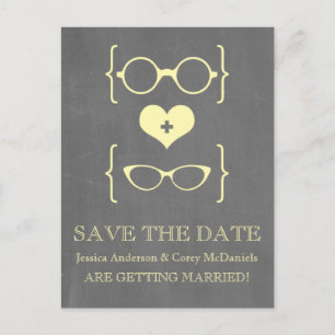Carte Postale Faire-part Tableau noir de lunettes Geeky Enregistrer la date