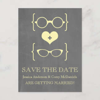 Carte Postale Faire-part Tableau noir de lunettes Geeky Enregistrer la date