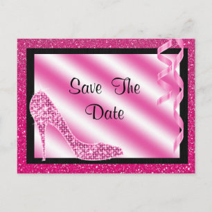 Carte Postale Faire-part Talons Roses & Serpentin 50e Enregistrer la Date