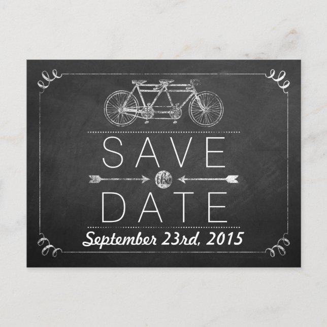 Carte Postale Faire-part Tandem Bicycle Chalkboard Typographie Mariage (Devant)