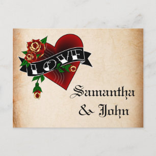 Carte Postale Faire-part Tattoo Heart and Rose Save the Date