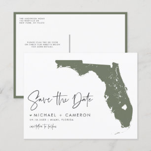 Carte Postale Faire-part Taupe Green Florida Map QR Code Enregistrer la dat
