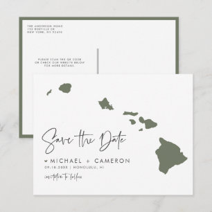 Carte Postale Faire-part Taupe Green Hawaii State Map QR Code Enregistrer l
