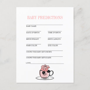 Carte Postale Faire-part Teacup & Fleurs Baby shower Baby Prediction Jeu