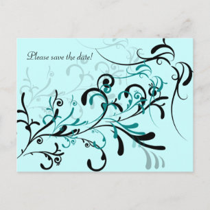 Carte Postale Faire-part Teal noir sur des remous turquoises