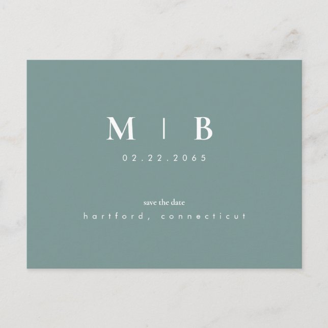 Carte Postale Faire-part Teal Simple & Élégant Monogramme Teal Save the Dat (Devant)