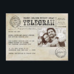 Carte Postale Faire-part Télégramme Vintage vieil âge Enregistrer la photo<br><div class="desc">Style Old Telegram enregistrer les cartes postales photo de date</div>