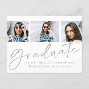 Carte Postale Faire-part Tendance Argent Feuille Script 3 Photo Remise de d