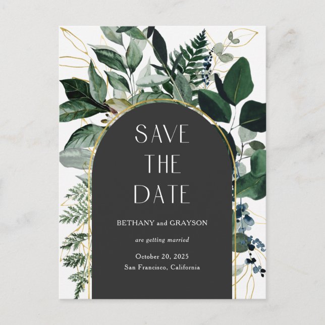 Carte Postale Faire-part Tendance Moderne code QR feuillage verdure enregis (Devant)