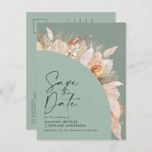 Carte Postale Faire-part Teracotta pampas bohème moderne herbe sauge vert