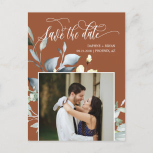 Carte Postale Faire-part Terracotta Fall Green Feuilles QR Code Enregistrer