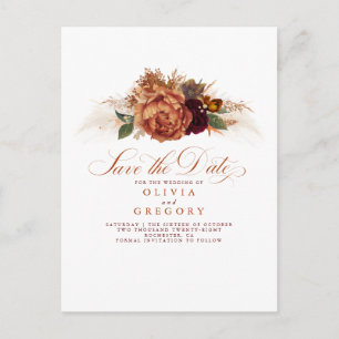 Carte Postale Faire-part Terracotta Floral Boho Automne Épargnez la Date