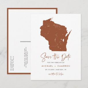Carte Postale Faire-part Terracotta Wisconsin Map QR Code Enregistrer la da