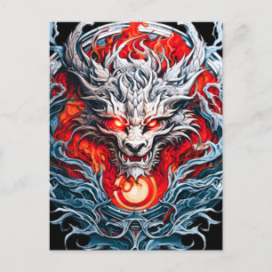 Carte Postale Faire-part Tête de dragon mythique de la flamme rouge