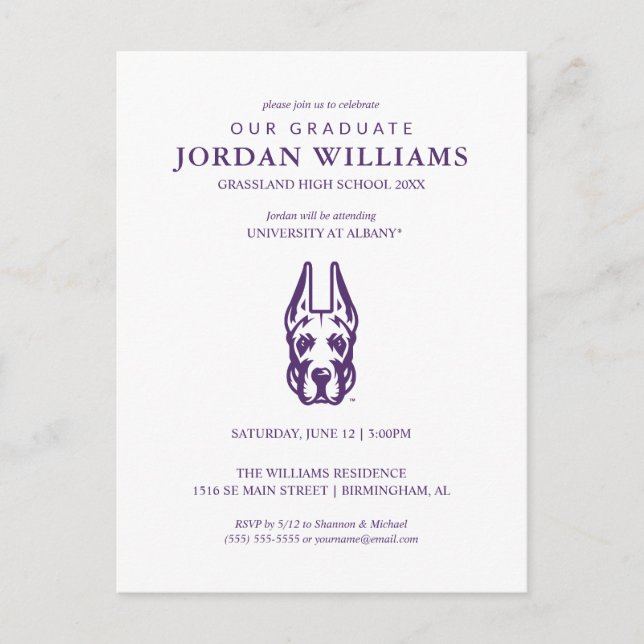 Carte Postale Faire-part Tête de mascotte Great Dane de l'Université d'Alba (Devant)