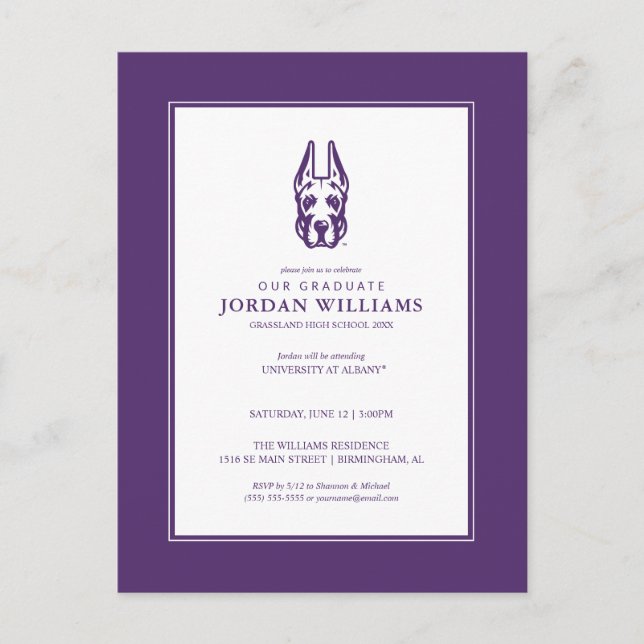 Carte Postale Faire-part Tête de mascotte Great Dane de l'Université d'Alba (Devant)