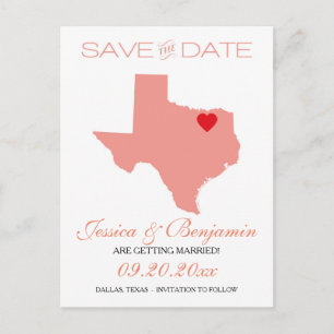 Carte Postale Faire-part Texas State Map Enregistrer la date