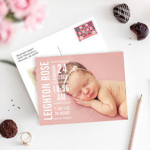 Carte Postale Faire-part Texte de type moderne pour photo de bébé fille bla