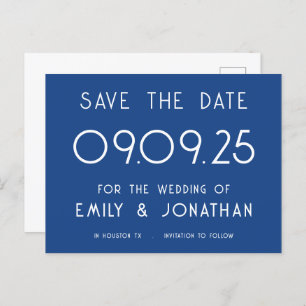 Carte Postale Faire-part Texte simple Mariage bleu Enregistrer la date
