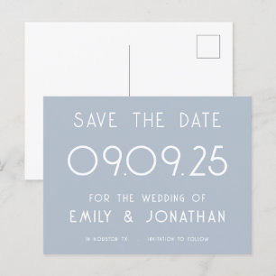 Carte Postale Faire-part Texte simple Mariage Dusty Blue Enregistrer la dat