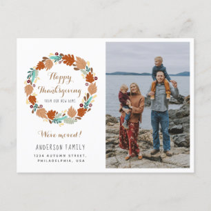 Carte Postale Faire-part Thanksgiving Autumn Wreath Holiday Moving Photo