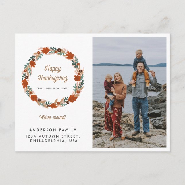 Carte Postale Faire-part Thanksgiving Autumn Wreath Photo Holiday Moving (Devant)