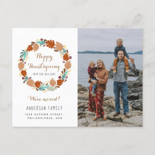 Carte Postale Faire-part Thanksgiving Autumn Wreath Photo Holiday Moving