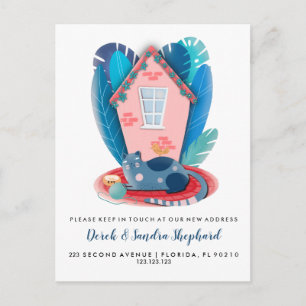 Carte Postale Faire-part Thème animal de chat déménageant