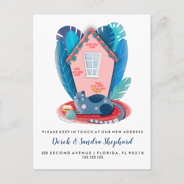 Carte Postale Faire-part Thème animal de chat déménageant (Devant)