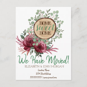 Carte Postale Faire-part Thème bois de forêt, Roses Maison Douce Maison