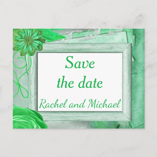 Carte Postale Faire-part Thème rustique vert Save the Date (Devant)