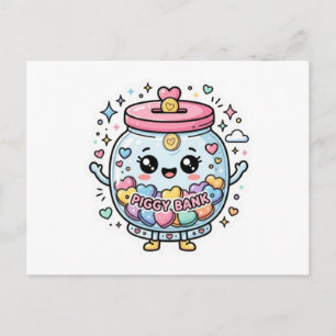 Carte Postale Faire-part Tirelire Kawaii Charité CoSticker en forme de coeu