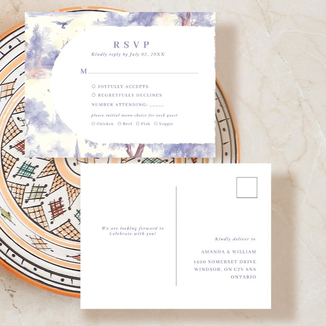Carte Postale Faire-part Toile de Jouy RSVP Réponse (Créateur téléchargé)