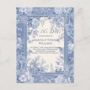 Carte Postale Faire-part Toile vintage Florale Bleu
