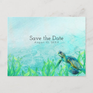 Carte Postale Faire-part Tortue de mer Art de plage océanique Mariage Enreg