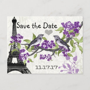 Carte Postale Faire-part Tour Eiffel Amour Vintage Épargnez la Date