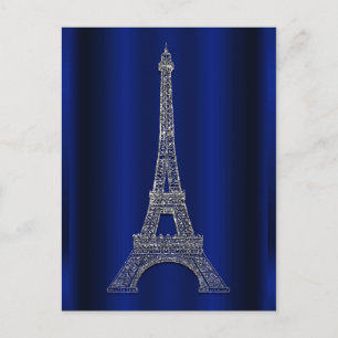 Carte Postale Faire-part Tour Eiffel Argent Bleu Royal Paris Date à Sauvega