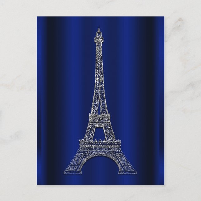 Carte Postale Faire-part Tour Eiffel argent bleu royal Paris enregistrer la (Devant)