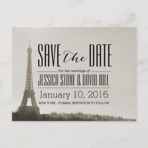 Carte Postale Faire-part Tour Eiffel de Paris Mariage Vintage Save the Date