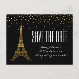 Carte Postale Faire-part Tour Eiffel Paris Black Gold Enregistrer La Date