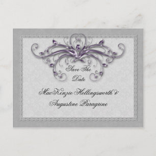 Carte Postale Faire-part Tourbillons violets et argentés Enregistrez la dat