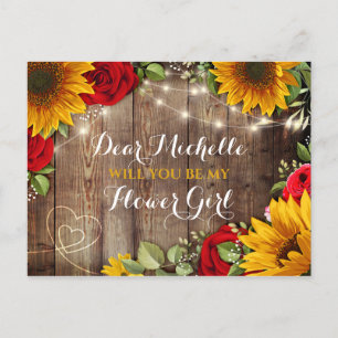 Carte Postale Faire-part Tournesol et Roses Seras-Tu Ma Fille aux Fleurs