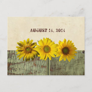 Carte Postale Faire-part Tournesol jaune bois ancien Enregistrer la date